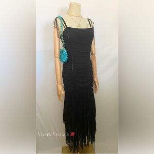 VINTAGE 1990'S RUCHED CINCH MESH WHIMSIGOTH FAIRY PARTY DRESS IN BLACK